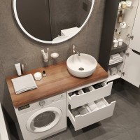 Мебель для ванной комнаты STWORKI Берген 60 белая с темной столешницей 122, раковина Moon 1, L