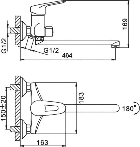 Смеситель с длинным изливом для ванны D-lin 428-6 D147428-6 хром