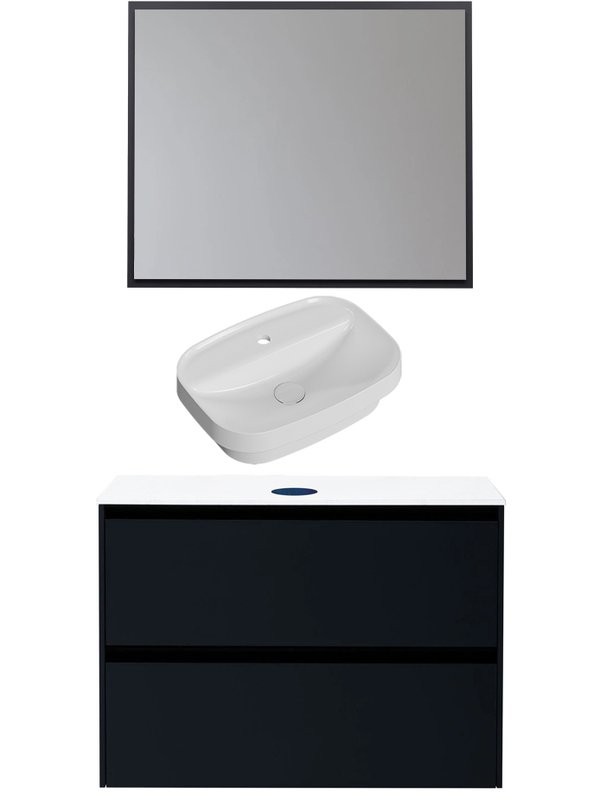 Мебель для ванной комнаты Allen Brau Activity 90 с подсветкой, матовый антрацит, черный браш, столешница белая, раковина Fantasy Sphere 55х40, белая