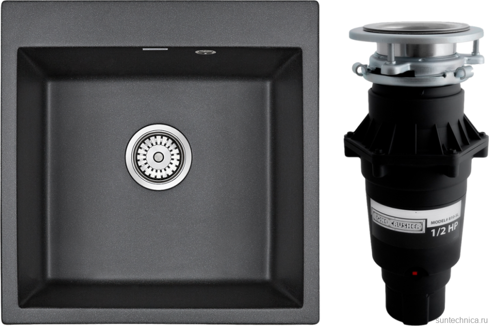 Комплект Мойка Paulmark Kante 50 PM105152-BL черный + Измельчитель Bone Crusher BC 810-SL Slim Line
