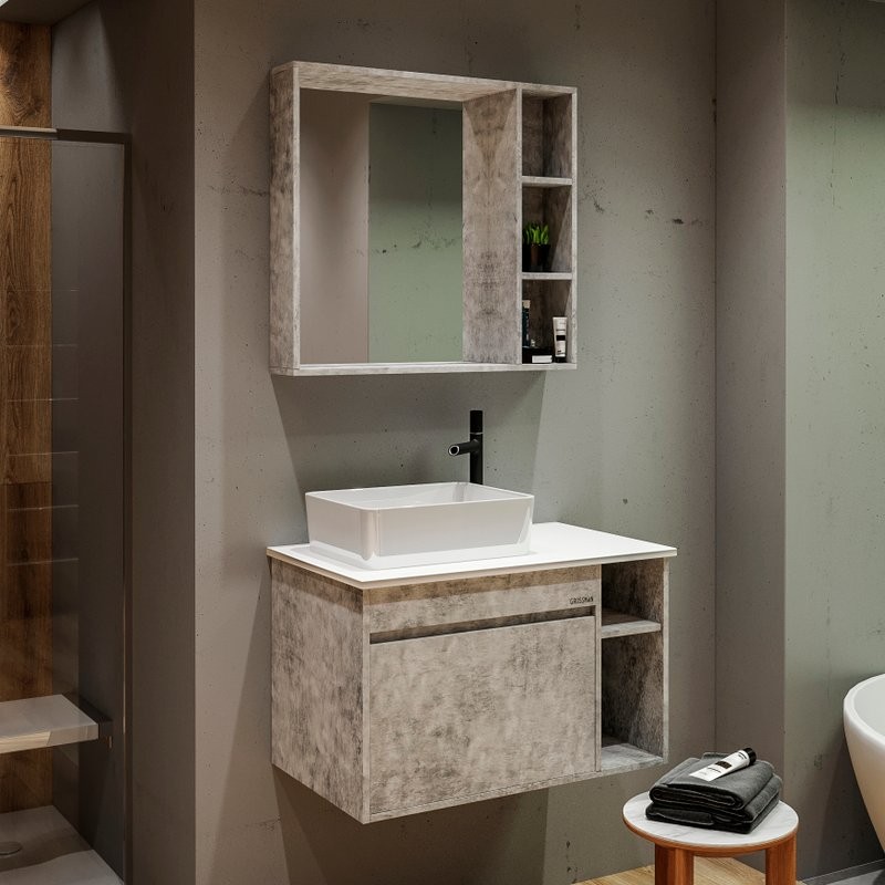Мебель для ванной комнаты Grossman Фалькон 80 бетон, раковина GR-3016