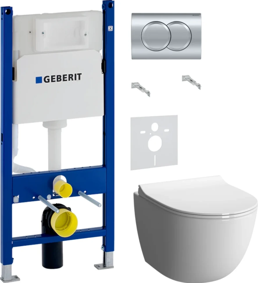 Комплект Унитаз подвесной VitrA Sento + Крышка + Инсталляция Geberit Duofix Delta 458.149.21.1 с кнопкой смыва, хром + Звукоизоляция