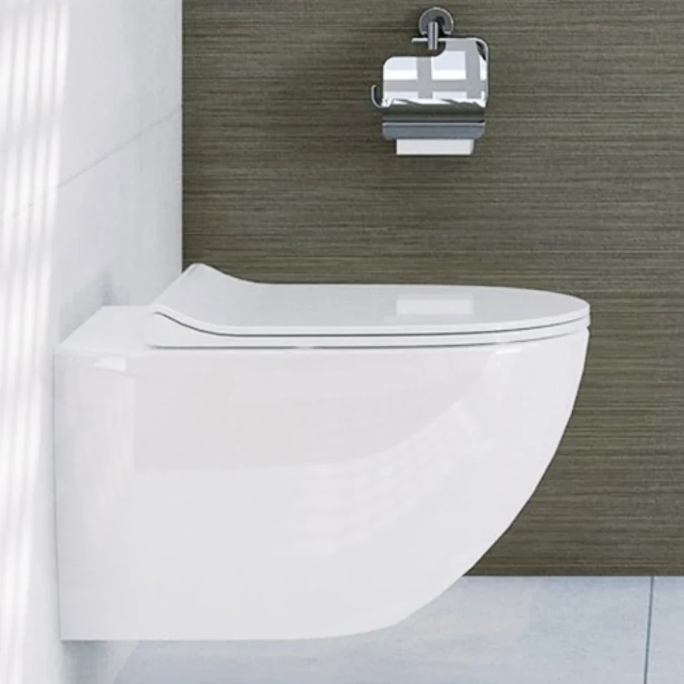 Комплект Унитаз подвесной VitrA Sento + Крышка + Инсталляция Geberit Duofix Delta 458.149.21.1 с кнопкой смыва, хром + Звукоизоляция