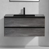 Тумба с раковиной Vincea Luka 100, 2 ящика, камень, с черной раковиной