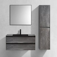 Тумба с раковиной Vincea Luka 100, 2 ящика, камень, с черной раковиной