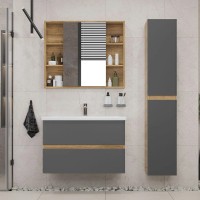 Тумба под раковину без столешницы SanStar Graffa 100 подвесная, дуб вотан, графит софт