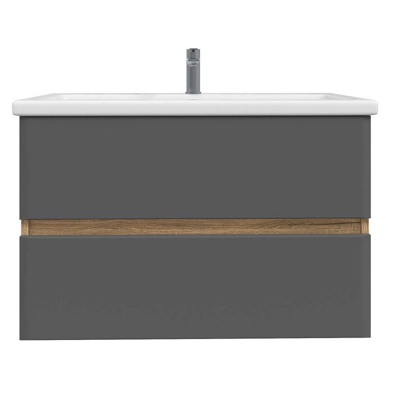Тумба под раковину без столешницы SanStar Graffa 100 подвесная, дуб вотан, графит софт