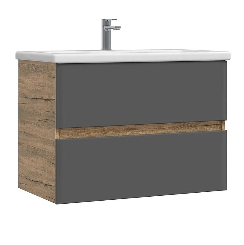 Тумба под раковину без столешницы SanStar Graffa 100 подвесная, дуб вотан, графит софт