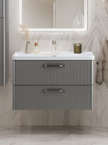 Тумба с раковиной BelBagno Due 80 ручки матовый атласный никель, сатин