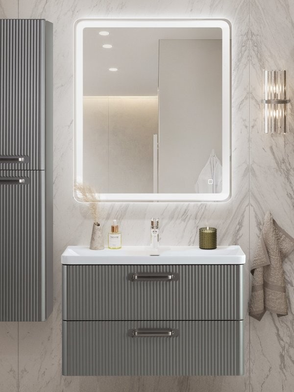 Тумба с раковиной BelBagno Due 80 ручки матовый атласный никель, сатин