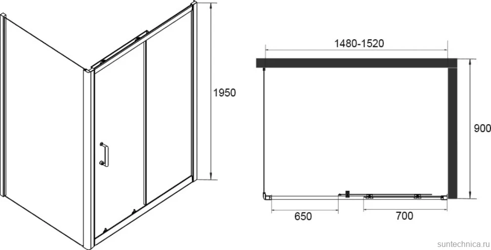 Душевой уголок RGW Passage PA-14+90 см (148-152)x90x195 профиль хром, стекло прозрачное
