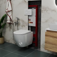 Комплект Унитаз подвесной Bauedge Bau Dream безободковый, с микролифтом + Инсталляция Bau Pro + Кнопка Soul, белая