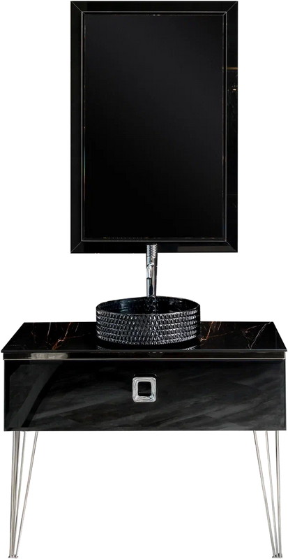 Мебель для ванной комнаты Armadi Art Lucido 100 черная глянцевая, раковина 817-B, ножки хром