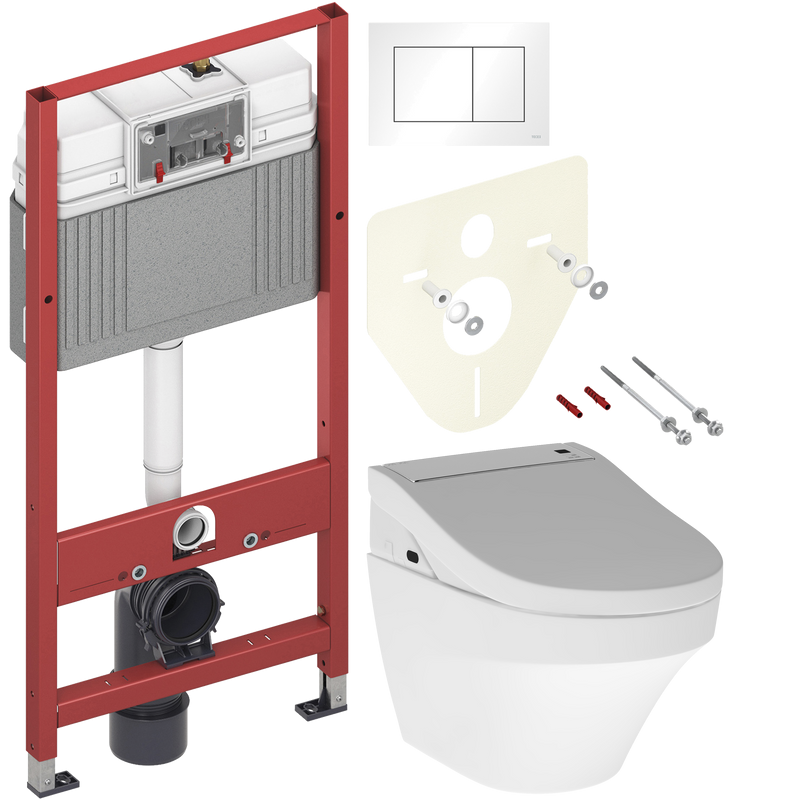 Комплект Унитаз подвесной AM.PM Inspire FlashClean C501700WH + Крышка Admire CCC7851WH с функцией биде, петли хром + Инсталляция TECE Base 9400413 4 в 1 с кнопкой смыва