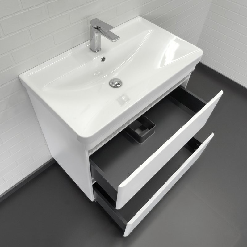 Тумба с раковиной Comforty Валдай 80Н напольная, матовая белая