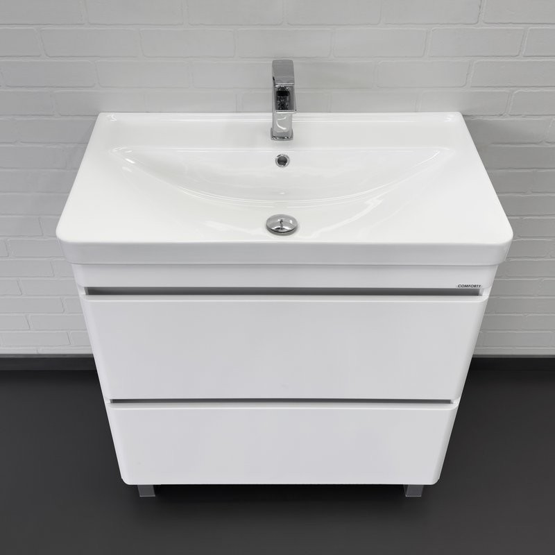 Тумба с раковиной Comforty Валдай 80Н напольная, матовая белая