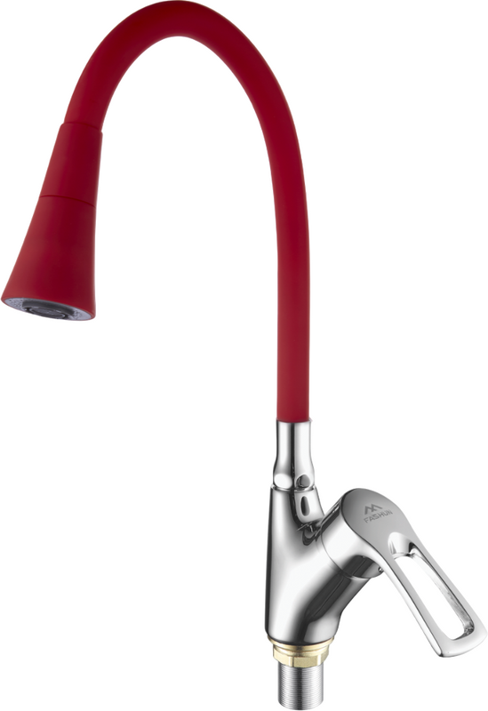 Смеситель для кухни Fashun A4466+A7358 с гибким изливом, хром, красный