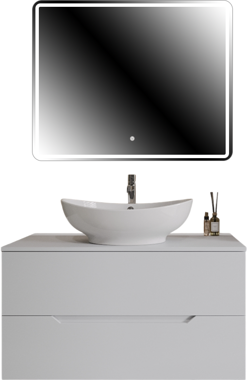 Мебель для ванной комнаты Orange Line 100 подвесная, 2 ящика, матовая белая с раковиной B08-585w