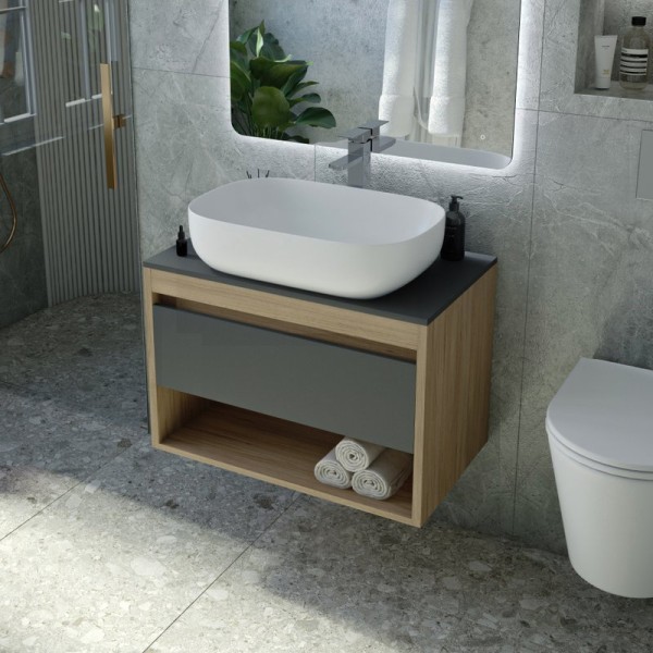 Тумба с раковиной Teymi Ritta 65 дуб эврика, матовый графит, раковина Solli 60