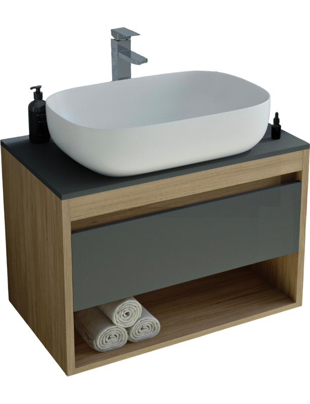 Тумба с раковиной Teymi Ritta 65 дуб эврика, матовый графит, раковина Solli 60