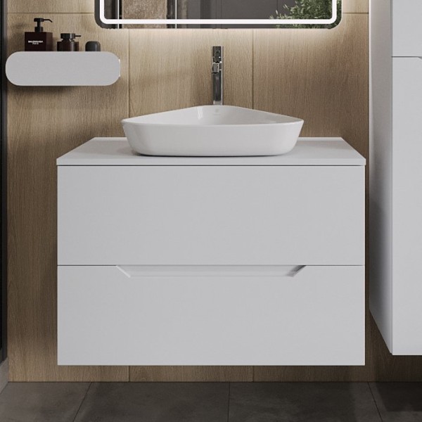 Тумба с раковиной Orange Line 80 подвесная, 2 ящика, матовая белая с раковиной B07-500W