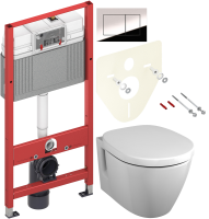 Комплект Унитаз подвесной Ideal Standard Connect E781901 с функцией биде + Крышка E712701 с микролифтом, петли хром + Инсталляция TECE Now 9400412 4 в 1 с кнопкой смыва