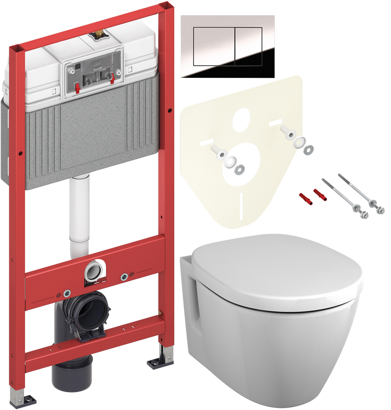 Комплект Унитаз подвесной Ideal Standard Connect E781901 с функцией биде + Крышка E712701 с микролифтом, петли хром + Инсталляция TECE Now 9400412 4 в 1 с кнопкой смыва