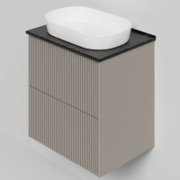 Тумба под раковину со столешницей La Fenice Terra Twin 60 подвесная, cappuccino, бежевая матовая, столешница черный мрамор