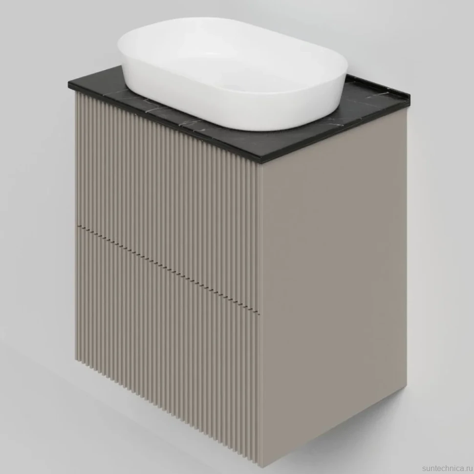 Тумба под раковину со столешницей La Fenice Terra Twin 60 подвесная, cappuccino, бежевая матовая, столешница черный мрамор