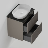 Тумба под раковину со столешницей La Fenice Terra Twin 60 подвесная, cappuccino, бежевая матовая, столешница черный мрамор