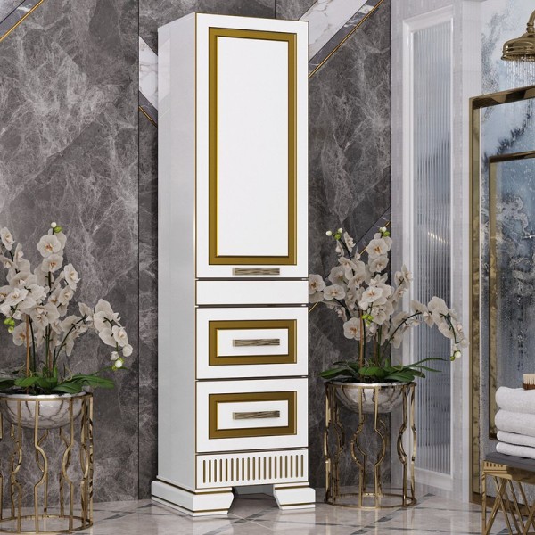 Шкаф пенал для ванной Opadiris Оникс R золотая патина