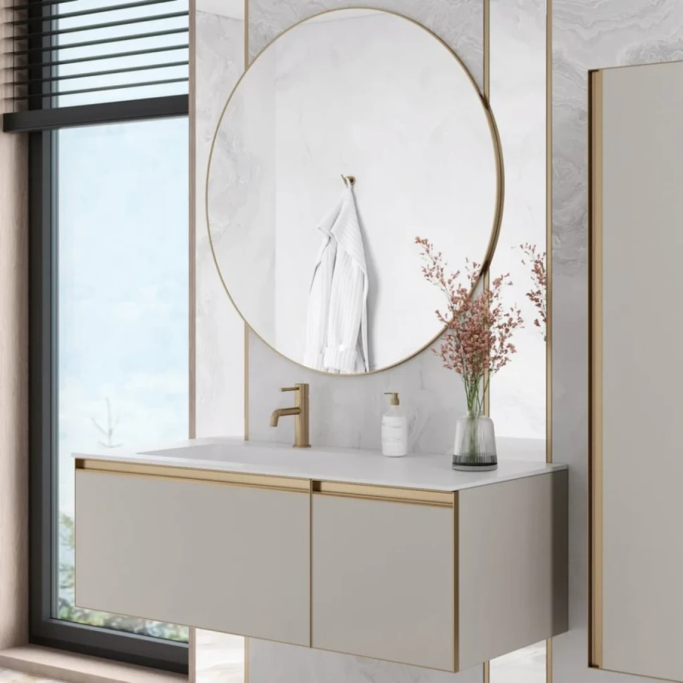 Тумба под раковину без столешницы Armadi Art Quatro 2 120 cashmere, профиль matt gold