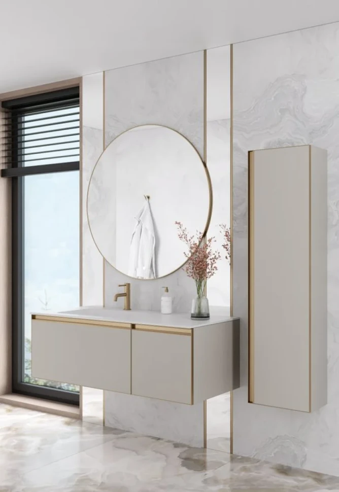 Тумба под раковину без столешницы Armadi Art Quatro 2 120 cashmere, профиль matt gold