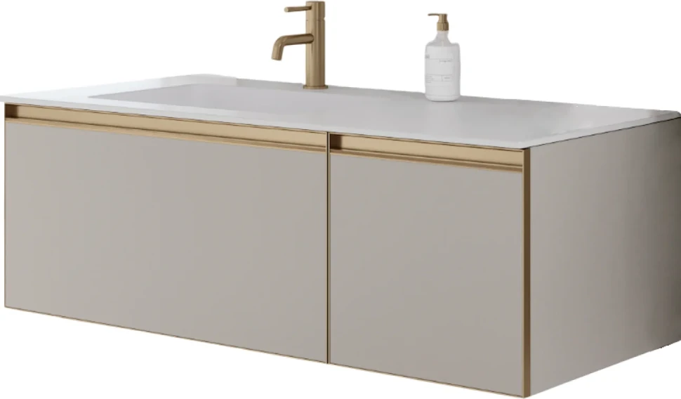Тумба под раковину без столешницы Armadi Art Quatro 2 120 cashmere, профиль matt gold