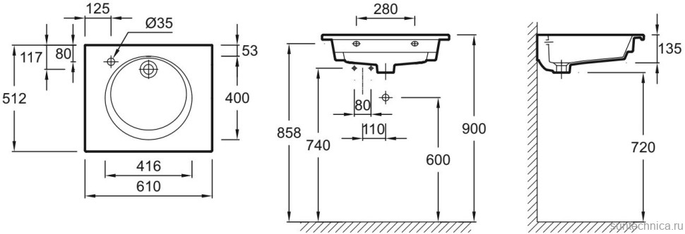 Мебельная раковина Jacob Delafon Odeon Rive Gauche EXBA112-Z-00 60 см