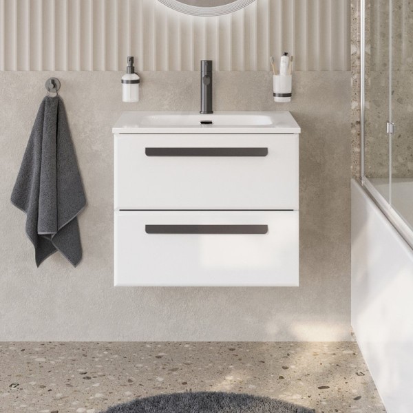 Тумба с раковиной Cezares Eco Cer-N 60 bianco lucido, раковина Eco 60, ручки матовые черные