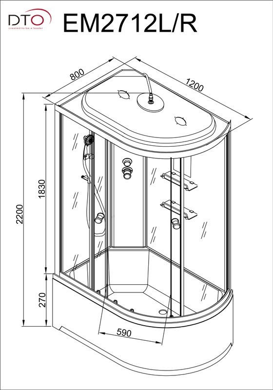 Душевая кабина DTO D EM2712RGM профиль хром, стекло матовое с узором