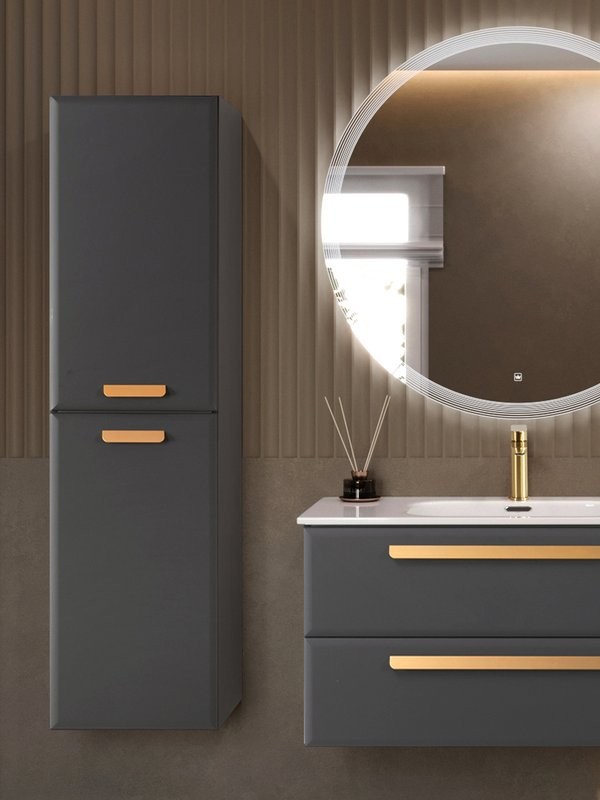 Шкаф-пенал для ванной Cezares Eco-Cer-N 40 универсальный темно-серый матовый, ручки сатиновое золото