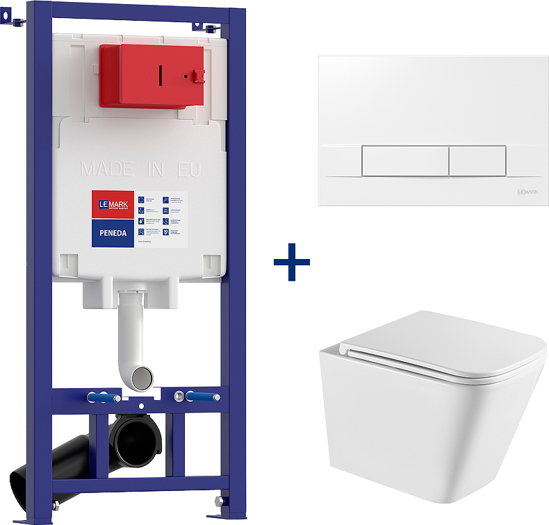 Комплект Lemark Florex 100804418 безободковый, с микролифтом, кнопка смыва белый глянец