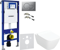 Комплект Унитаз подвесной Geberit Smyle Square 500.685.01.1 с микролифтом + Крепления Duofix 111.815.00.1 к стене + Звукоизоляция + Инсталляция UP 320 111.300.00.5 + Кнопка Sigma 01 115.770.JQ.5 лакированная, матовый хром