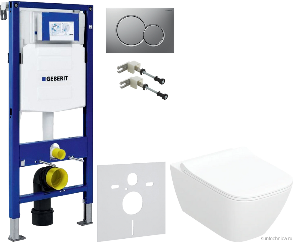 Комплект Унитаз подвесной Geberit Smyle Square 500.685.01.1 с микролифтом + Крепления Duofix 111.815.00.1 к стене + Звукоизоляция + Инсталляция UP 320 111.300.00.5 + Кнопка Sigma 01 115.770.JQ.5 лакированная, матовый хром