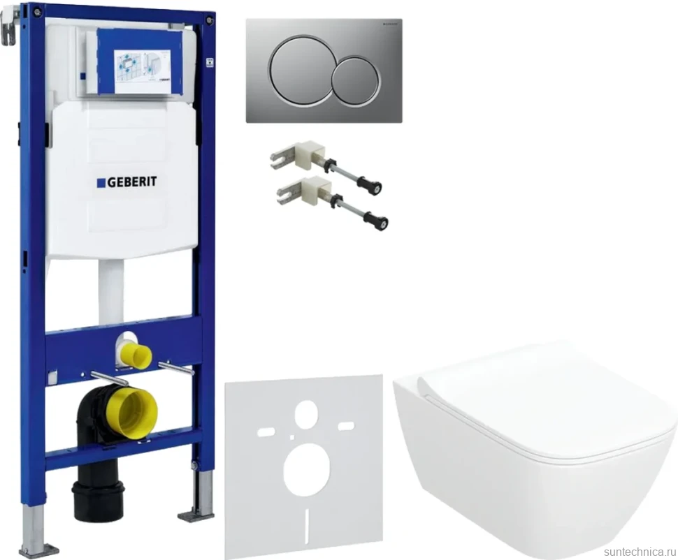 Комплект Унитаз подвесной Geberit Smyle Square 500.685.01.1 с микролифтом + Крепления Duofix 111.815.00.1 к стене + Звукоизоляция + Инсталляция UP 320 111.300.00.5 + Кнопка Sigma 01 115.770.JQ.5 лакированная, матовый хром