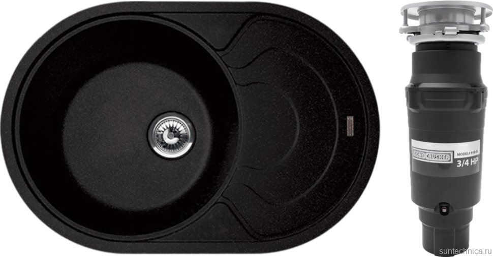 Комплект Мойка Florentina Родос 760 антрацит + Измельчитель Bone Crusher BC 910-SL-Slim Line