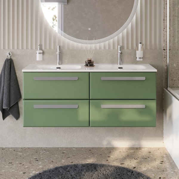 Тумба с раковиной Cezares Eco Cer-N 120 4 ящика, фисташковый софт, раковина Eco 120, двойная, ручки серые