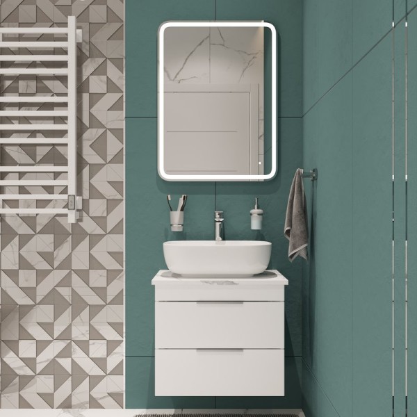 Мебель для ванной комнаты STWORKI Копенгаген Копенгаген 60 белая со светлой столешницей, с раковиной Moduo 50 Square