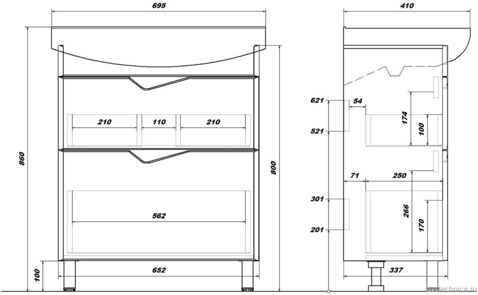 Тумба с раковиной SanStar Линни 70 напольная, белая