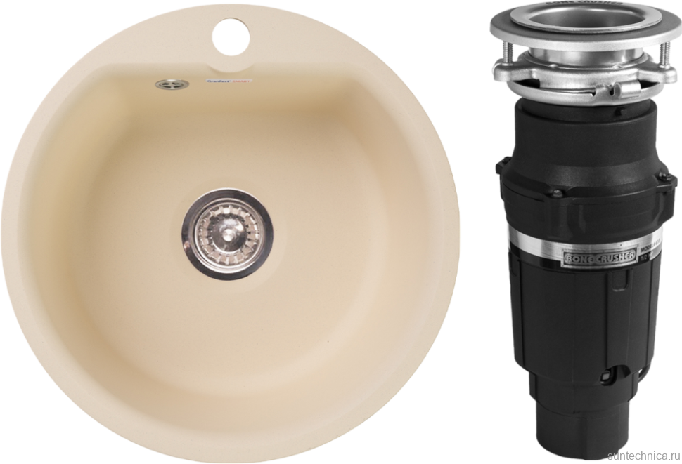 Комплект Мойка GranFest Smart SM 435 бежевый + Измельчитель Bone Crusher BC 610-AS