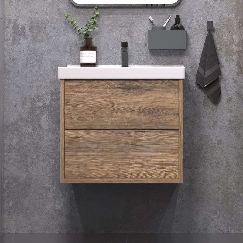 Тумба под раковину без столешницы SanStar Siva 60 подвесная, дуб веллингтон табак