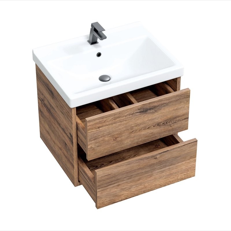 Тумба под раковину без столешницы SanStar Siva 60 подвесная, дуб веллингтон табак