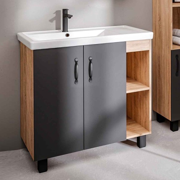 Тумба с раковиной Grossman Флай 80 дуб сонома, серая